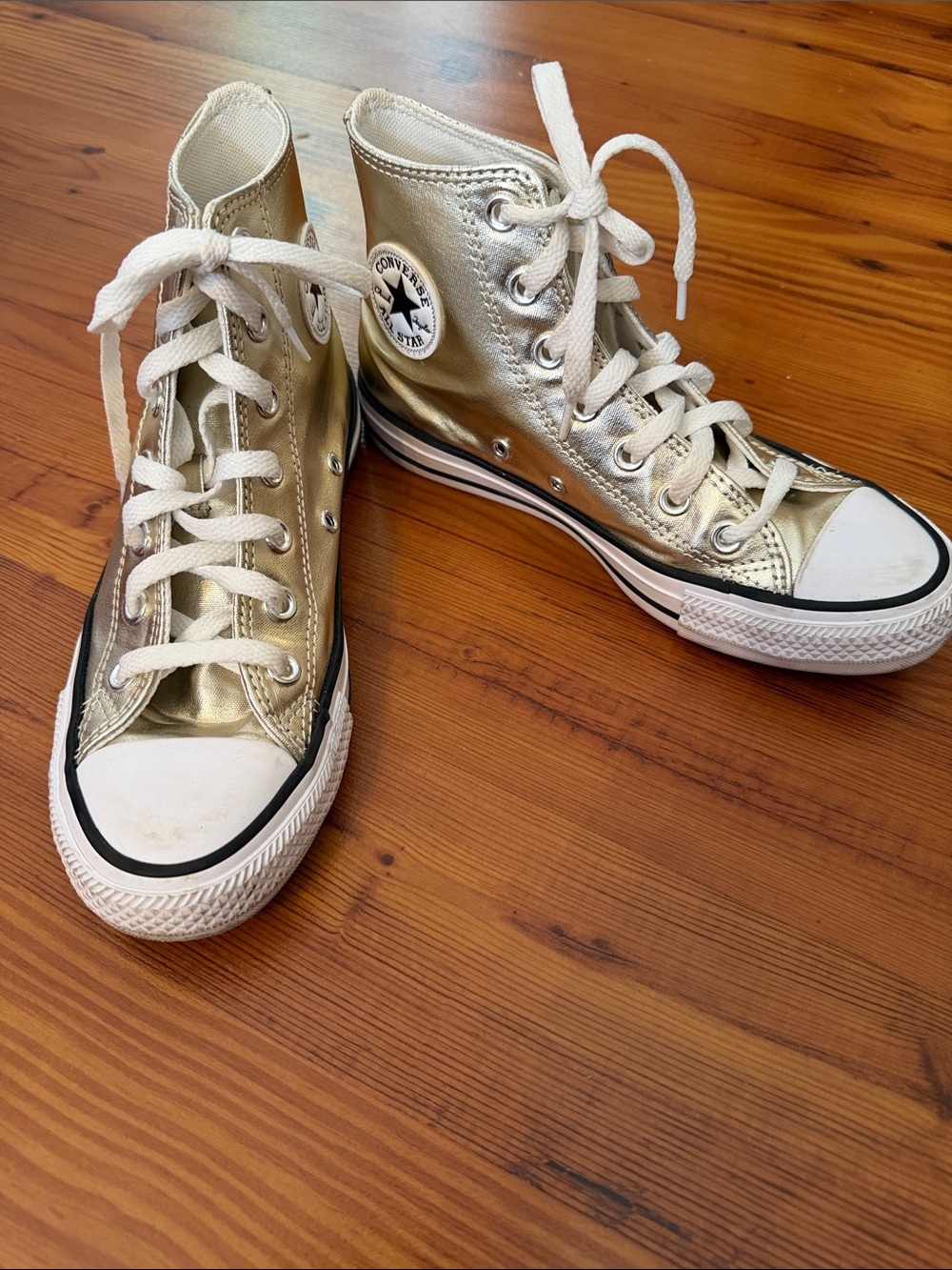 Converse High-Top Metallic Gold Sneakers with White Soles
